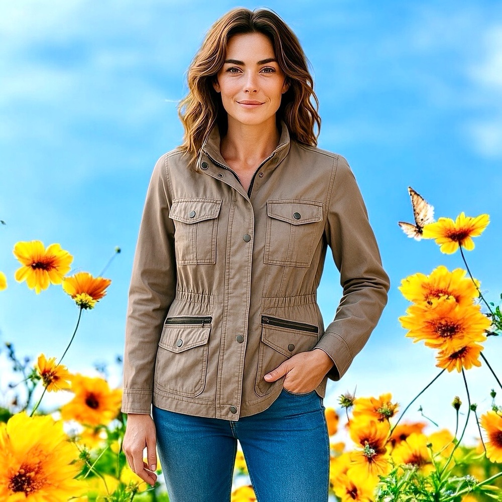 J. Crew Classic Twill Chino Field Jacket Women's XS Khaki Brown Utility Military